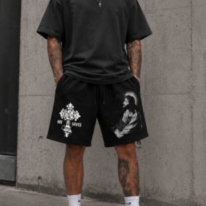 Jesus Christ praying and God Save with Cross short for christian men's short