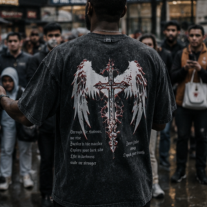 Never fade away speak your truth wings and cross overwashed vintage t-shirt
