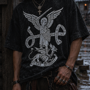 medieval Saint Michael Archangel christian t-shirt overwashed vintage oversized
